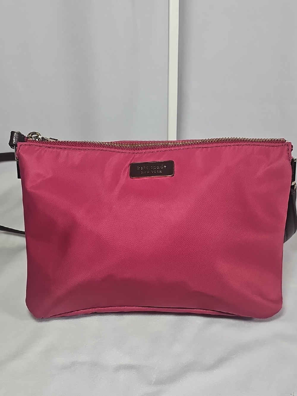 Kate Spade Nylon Triple Gusset Crossbody Dark Pink